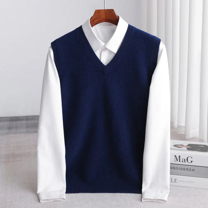 Men's Extrafine Merino Wool Sweater Vest | Lightweight V-Neck Layering Piece 7