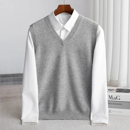 Men's Extrafine Merino Wool Sweater Vest | Lightweight V-Neck Layering Piece 8