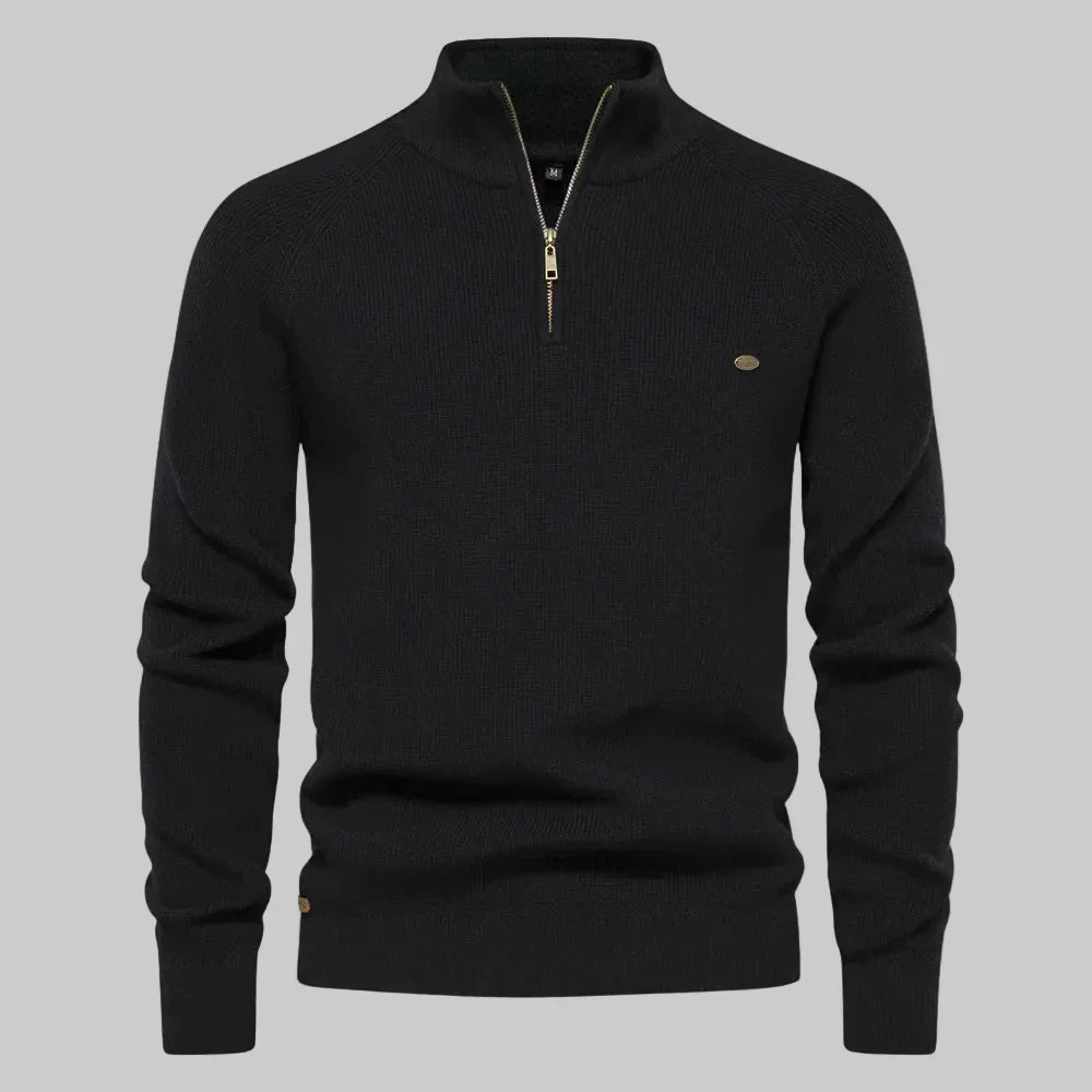 Men's Half Zip Knit Sweater Stand Collar Warm Pullover Smart
