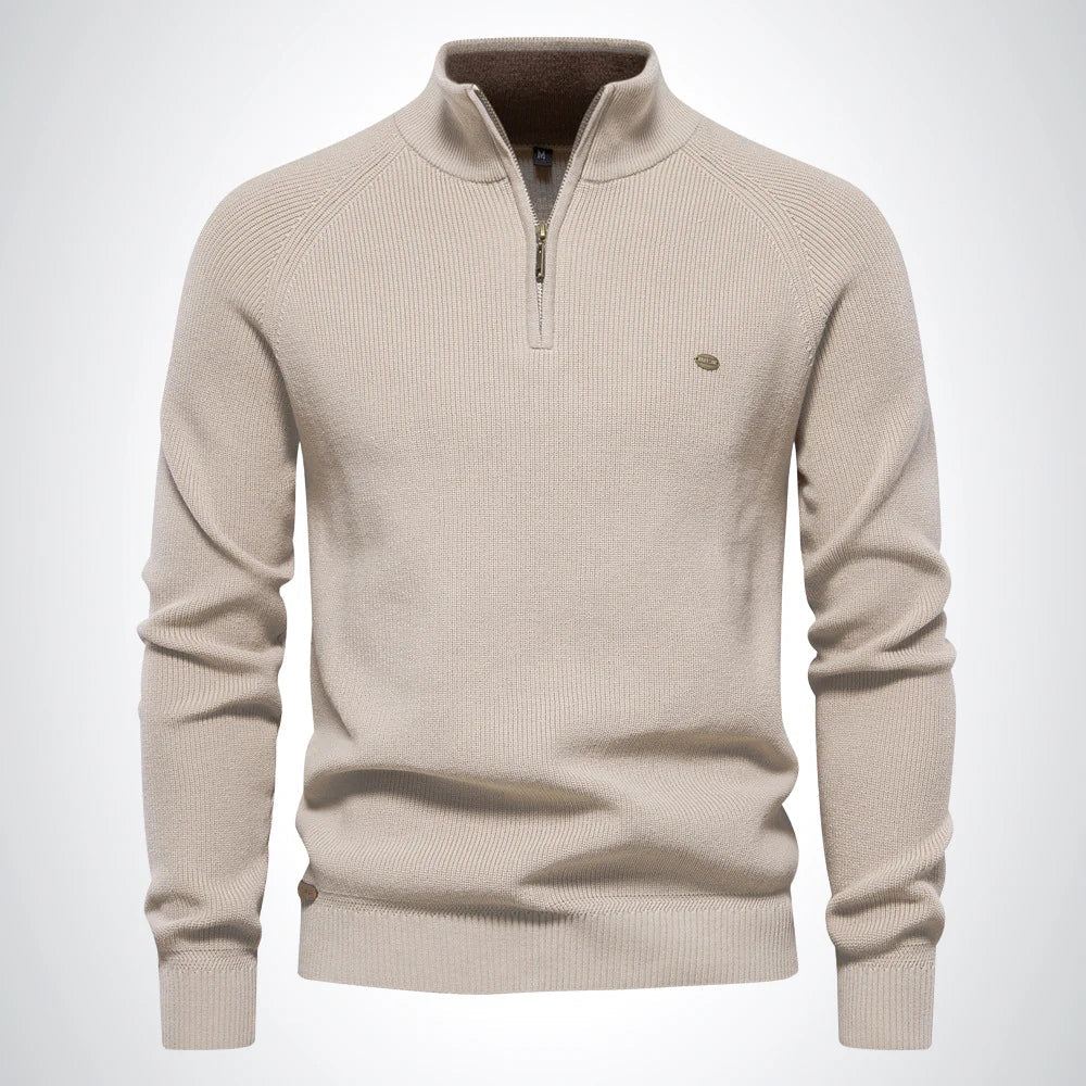 Men's Half Zip Knit Sweater Stand Collar Warm Pullover Smart