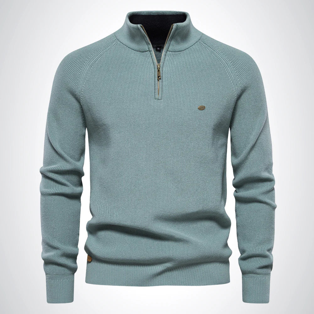 Men's Half Zip Knit Sweater Stand Collar Warm Pullover Smart
