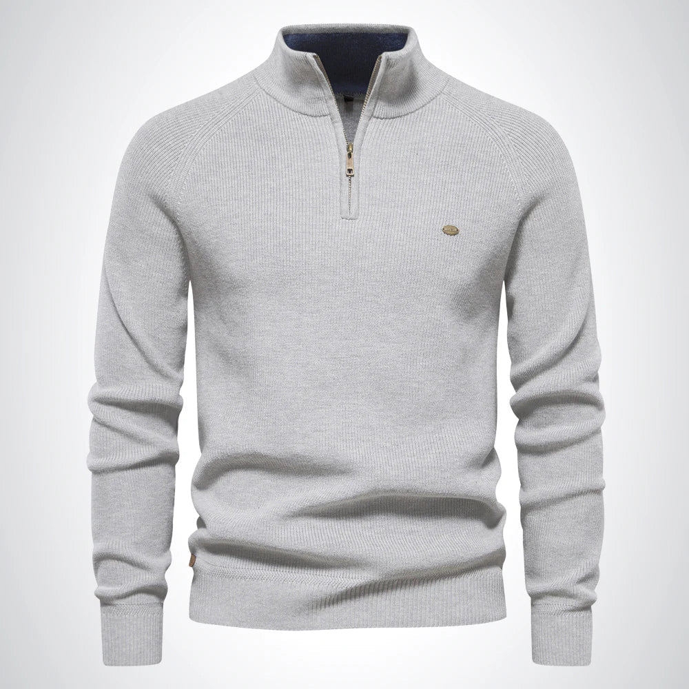 Men's Half Zip Knit Sweater Stand Collar Warm Pullover Smart