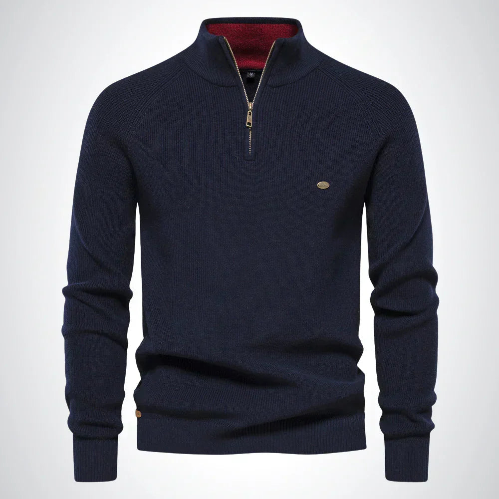 Men's Half Zip Knit Sweater Stand Collar Warm Pullover Smart