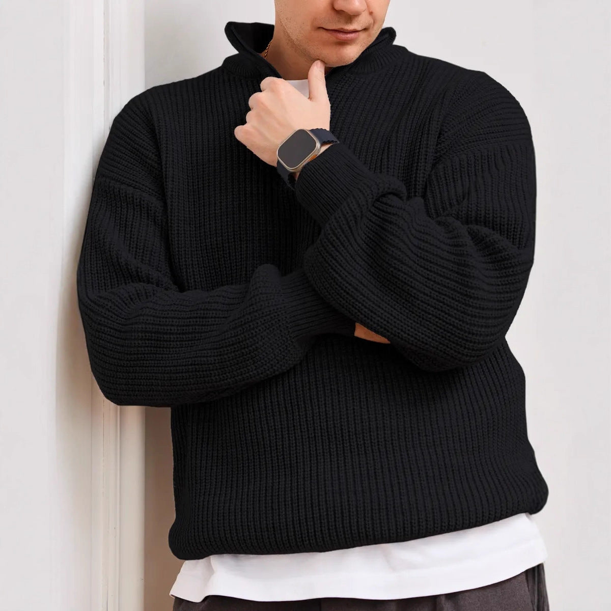 Men's Heavyweight Knit Quarter Zip Pullover | Stylish Structured Half Zip Sweatshirt 2