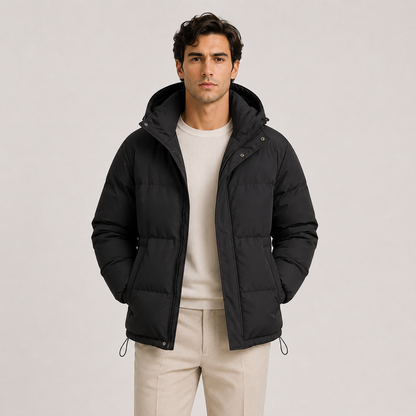 Men's Insulated Hooded Jacket Black Lightweight Polyester