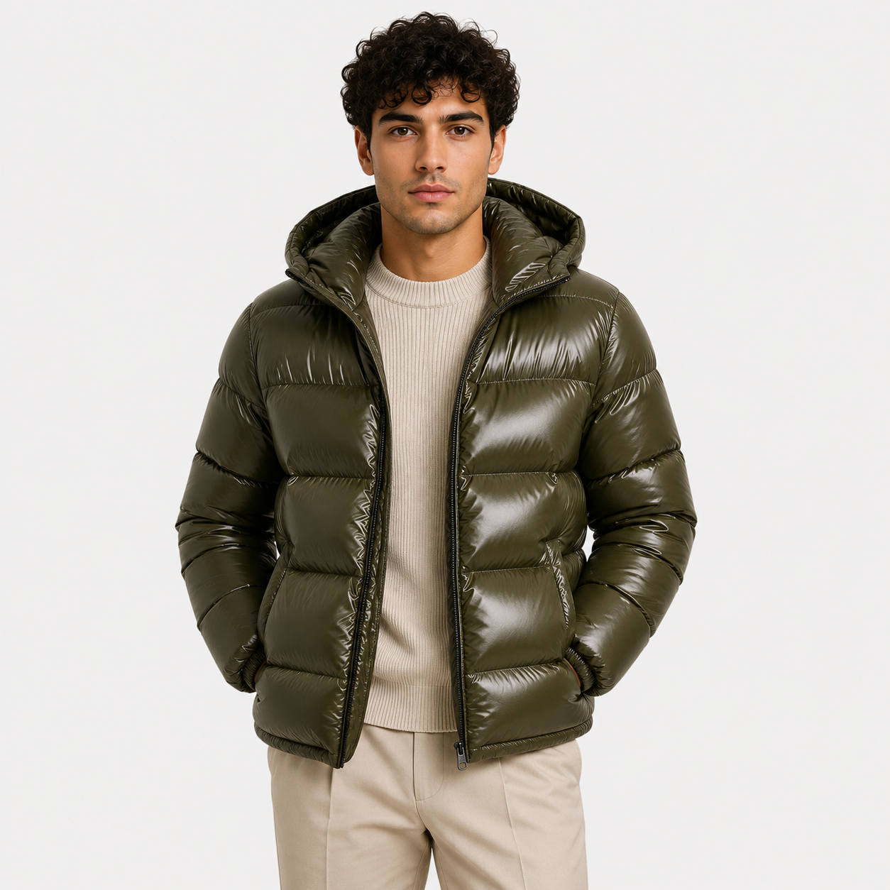 Men's Insulated Hooded Jacket Black Lightweight Polyester Winter Outerwear