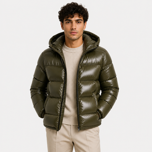 Men's Insulated Hooded Jacket Black Lightweight Polyester Winter Outerwear