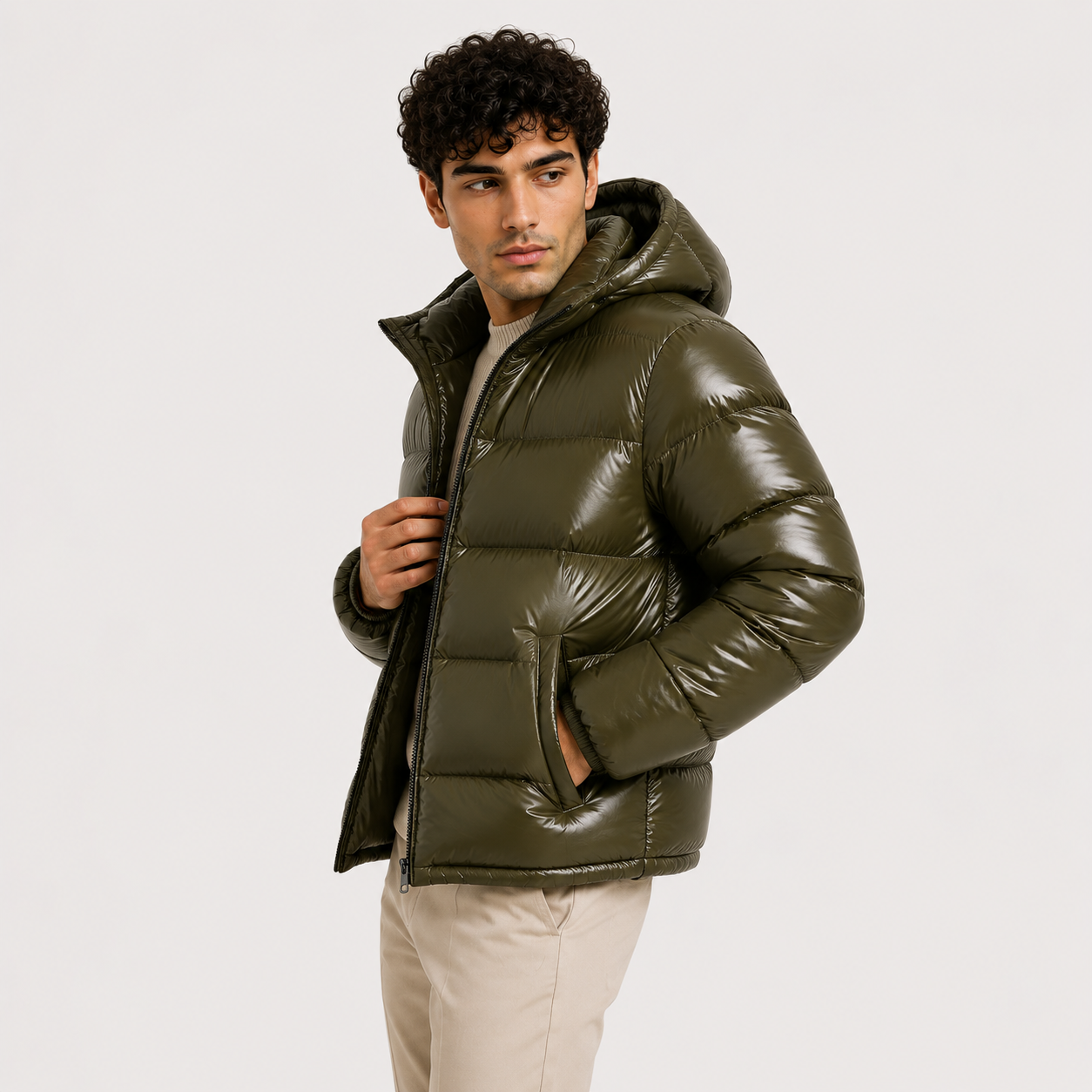 Men's Insulated Hooded Jacket Black Lightweight Polyester Winter Outerwear