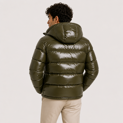 Men's Insulated Hooded Jacket Black Lightweight Polyester Winter Outerwear