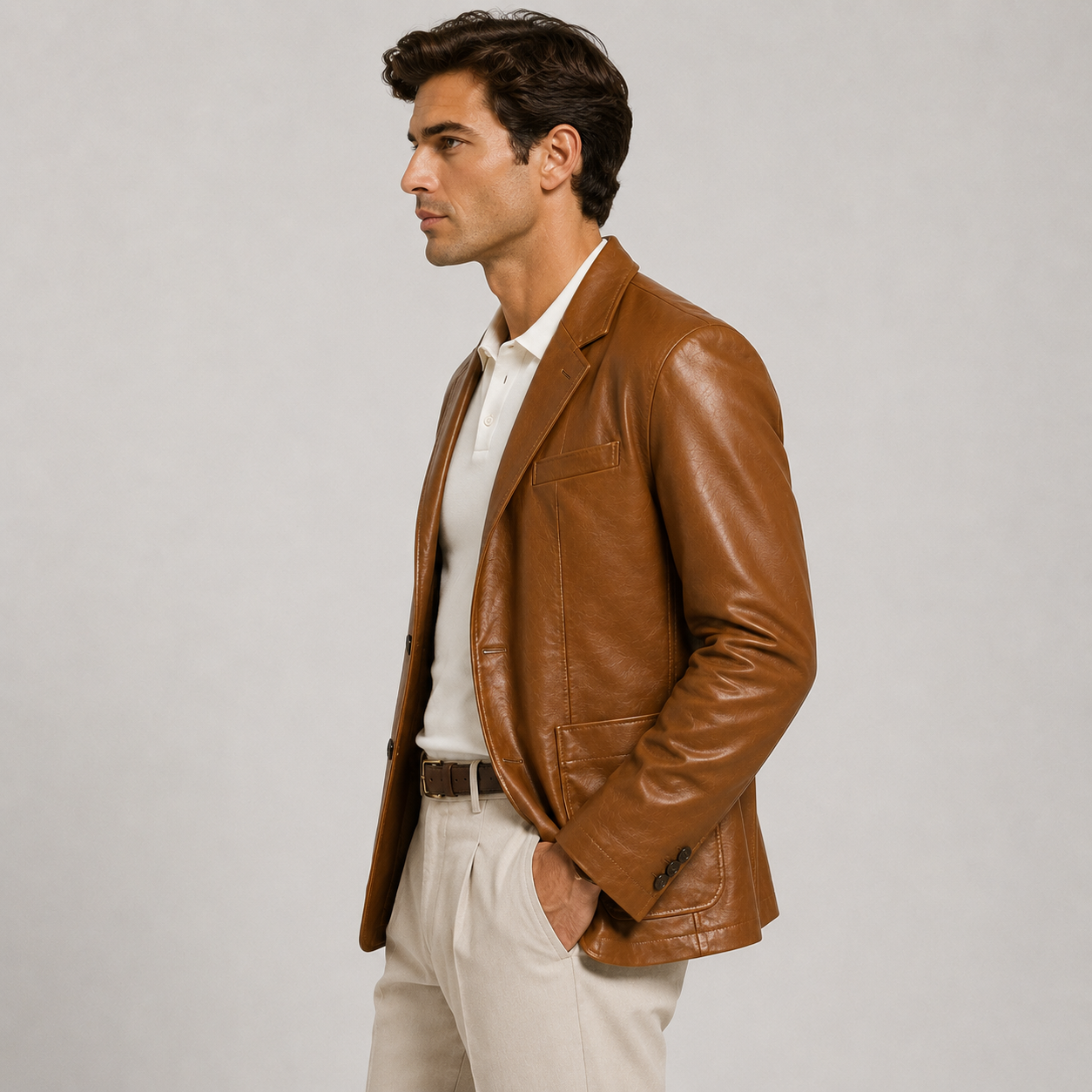 Men's Leather Look Jacket Black Synthetic Leather Classic Tailored Smart Casual