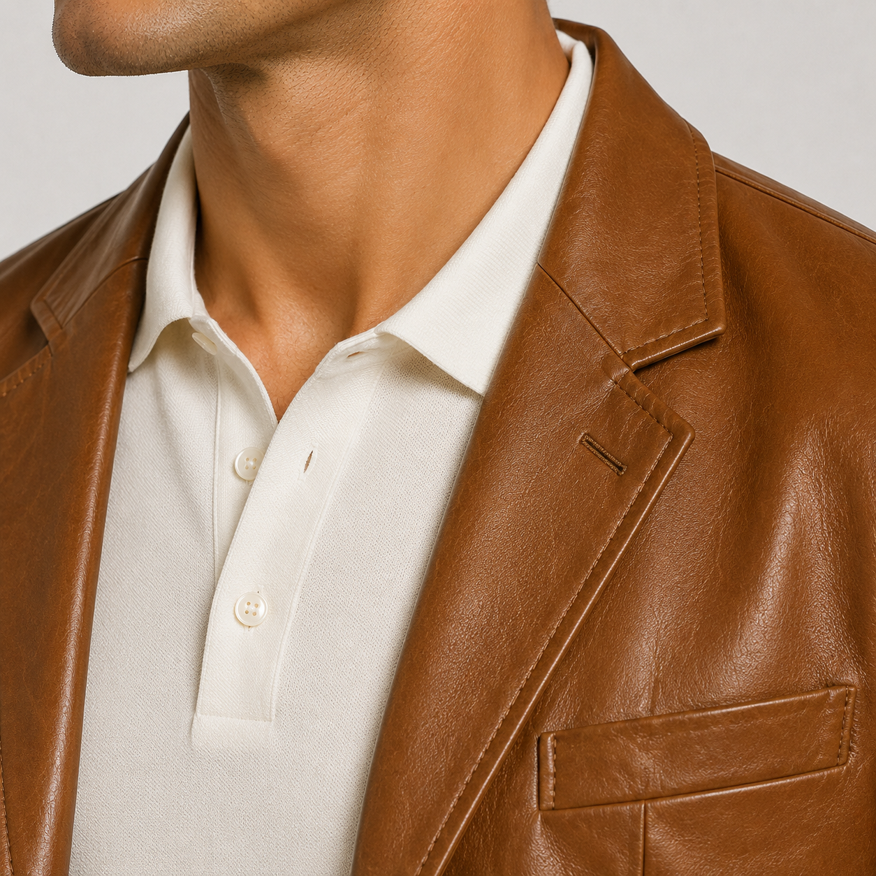 Men's Leather Look Jacket Black Synthetic Leather Classic Tailored Smart Casual