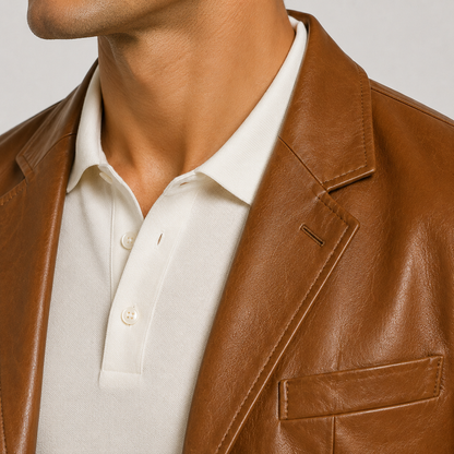 Men's Leather Look Jacket Black Synthetic Leather Classic Tailored Smart Casual