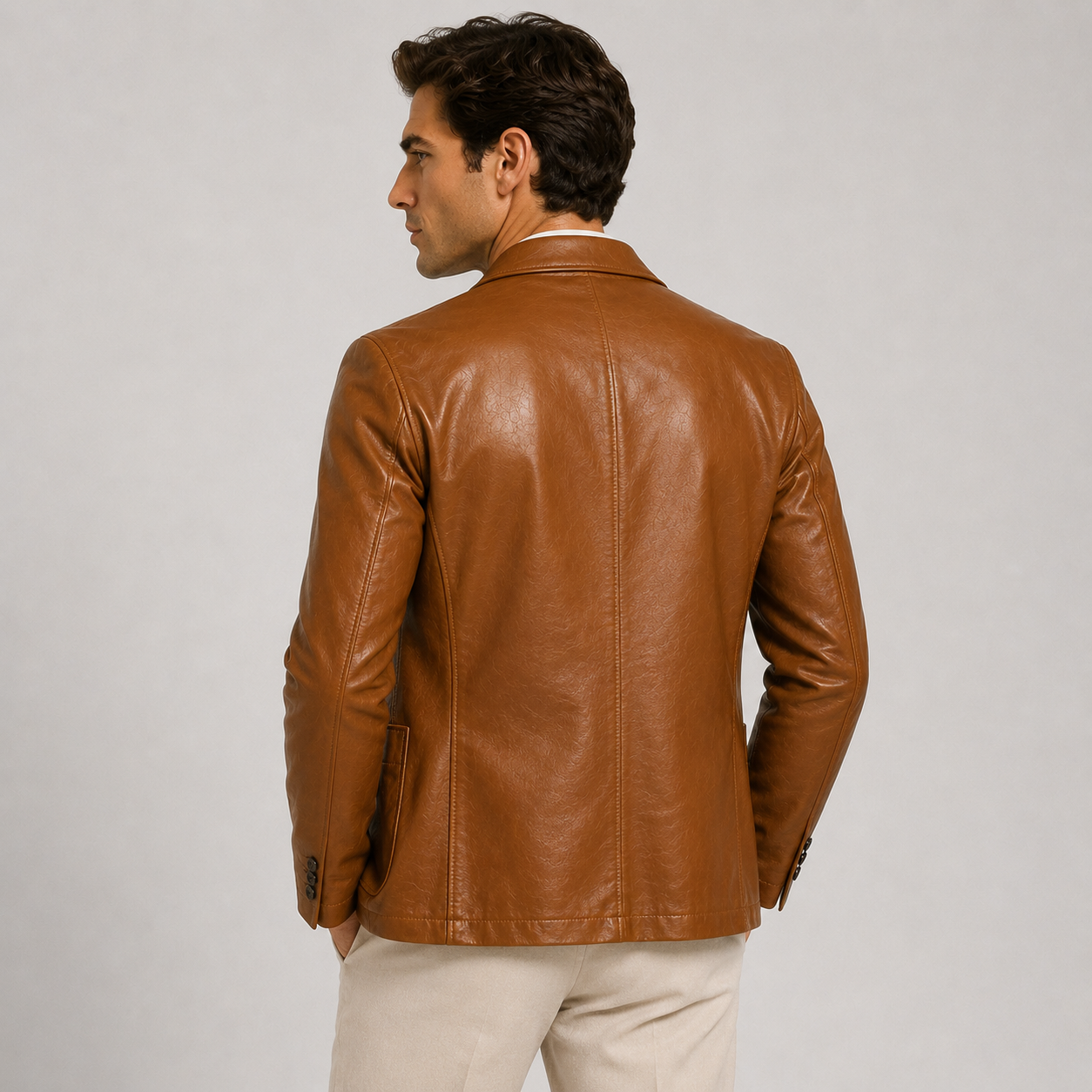 Men's Leather Look Jacket Black Synthetic Leather Classic Tailored Smart Casual