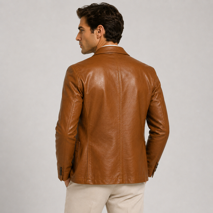 Men's Leather Look Jacket Black Synthetic Leather Classic Tailored Smart Casual