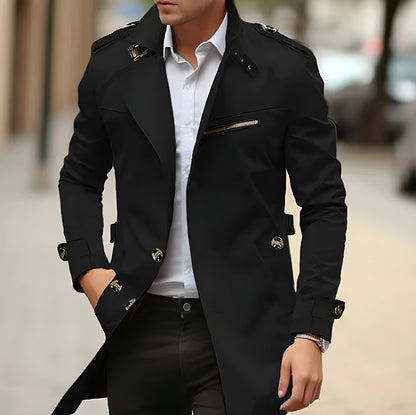 Men's Lightweight Black Trench Coat | Elegant Long Outerwear for All Seasons