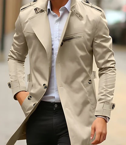 Men's Lightweight Black Trench Coat | Elegant Long Outerwear for All Seasons