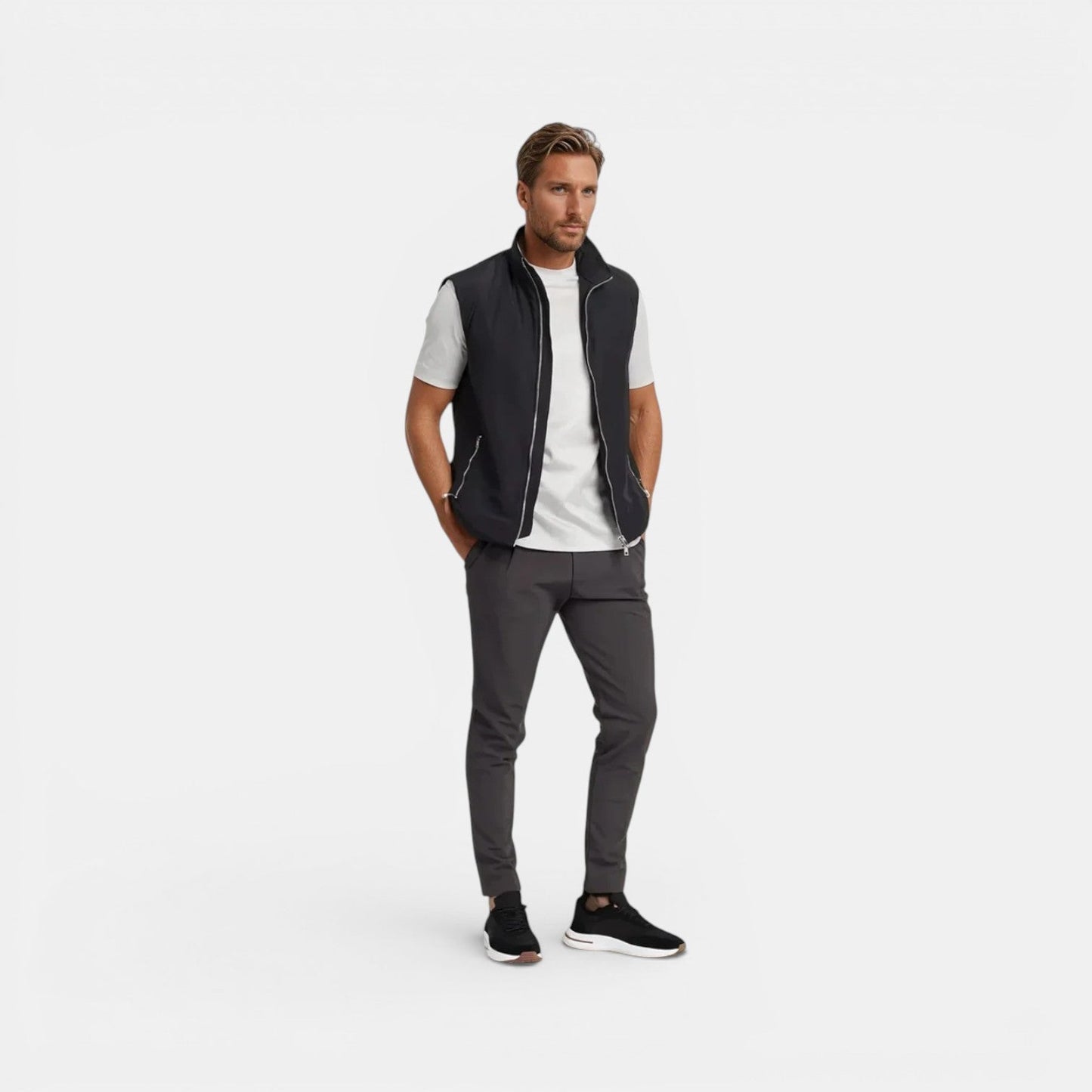 Men's Lightweight Bodywarmer Black Polyester Quilted Tailored Fit