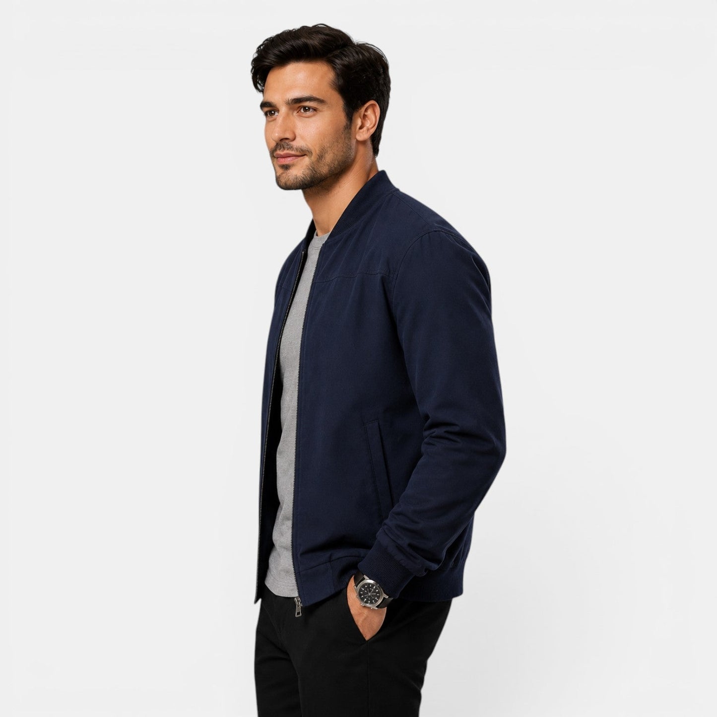 Men's Lightweight Bomber Jacket Black Polyester