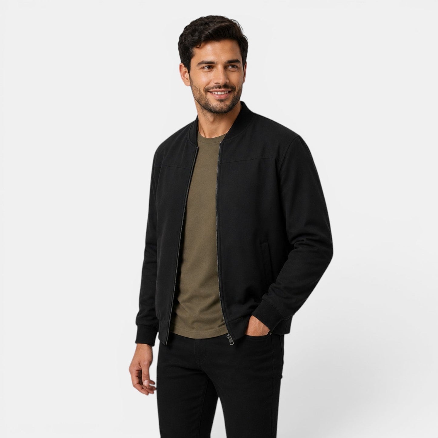 Men's Lightweight Bomber Jacket Black Polyester