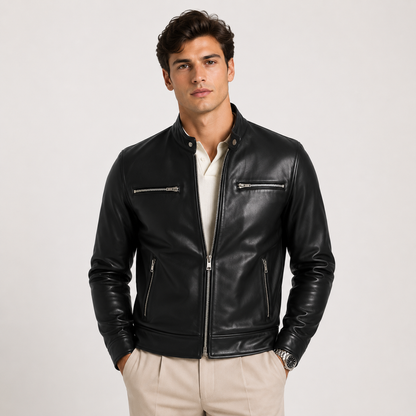 Men's Lightweight Leather Look Jacket Black Synthetic