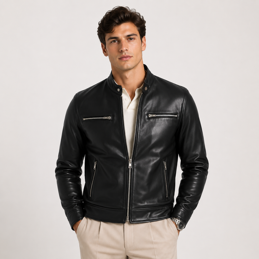 Men's Lightweight Leather Look Jacket Black Synthetic