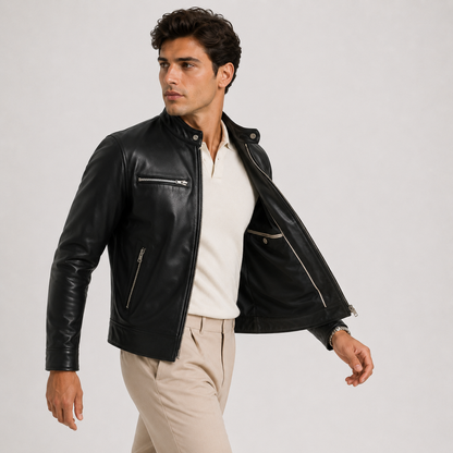 Men's Lightweight Leather Look Jacket Black Synthetic