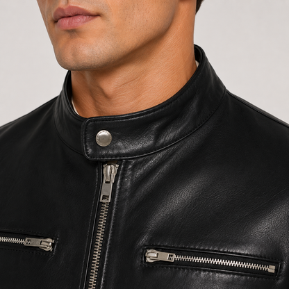 Men's Lightweight Leather Look Jacket Black Synthetic