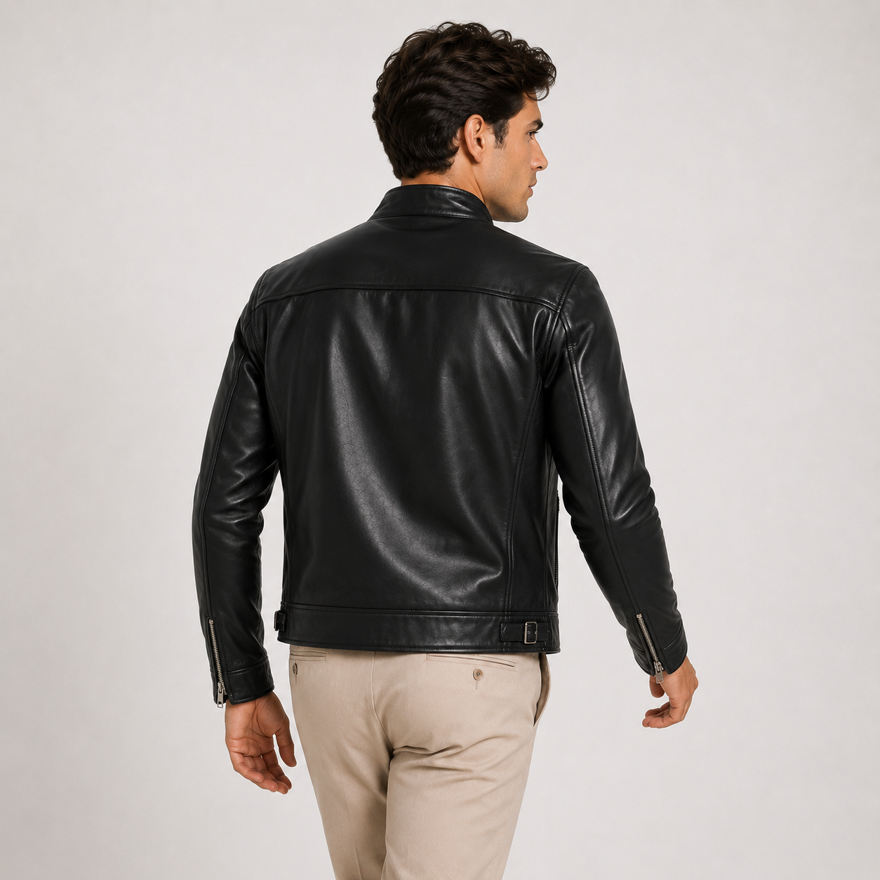 Men's Lightweight Leather Look Jacket Black Synthetic