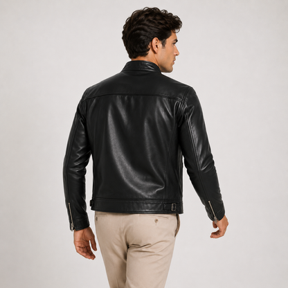 Men's Lightweight Leather Look Jacket Black Synthetic