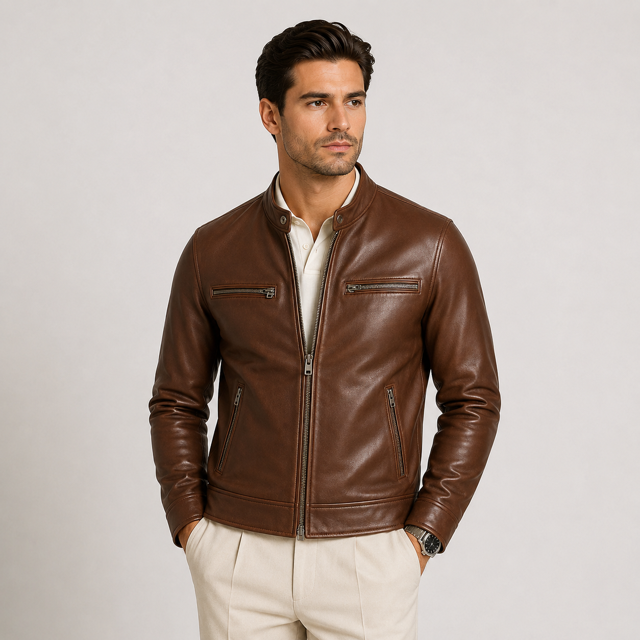 Men's Lightweight Leather Look Jacket Black Synthetic