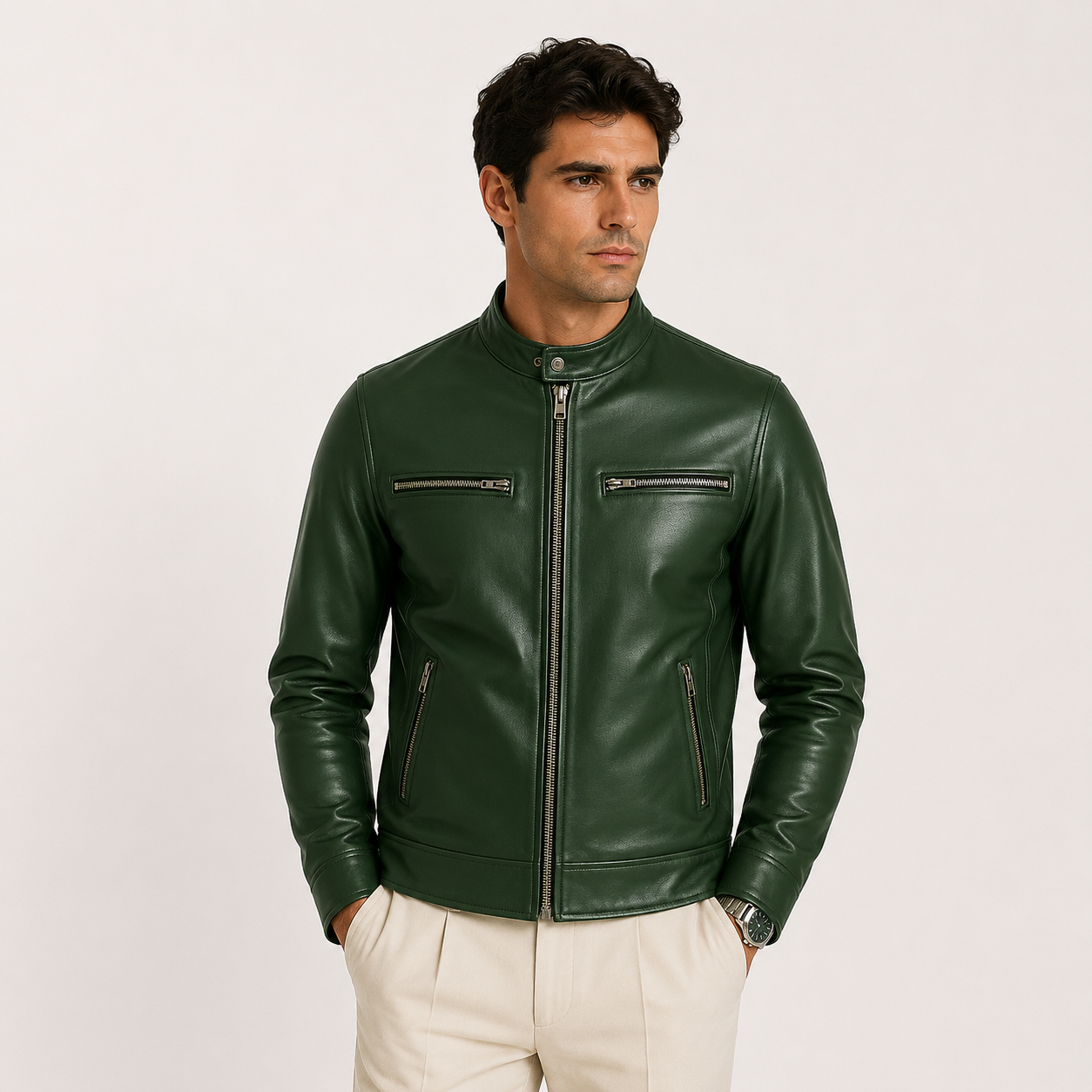 Men's Lightweight Leather Look Jacket Black Synthetic