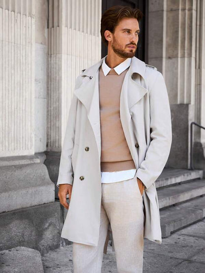 Men's Lightweight Water-Repellent Trench Coat | Stylish Slim-Fit Long Outerwear for Spring and Autumn
