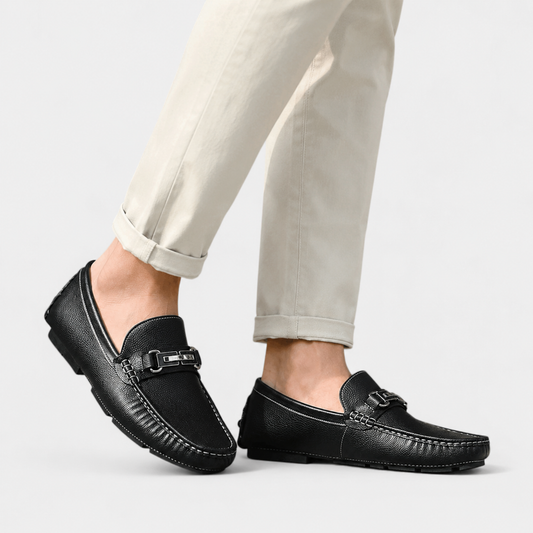 Men's Loafers Black PU Leather Slip-On Shoes