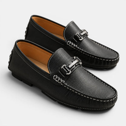 Men's Loafers Black PU Leather Slip-On Shoes