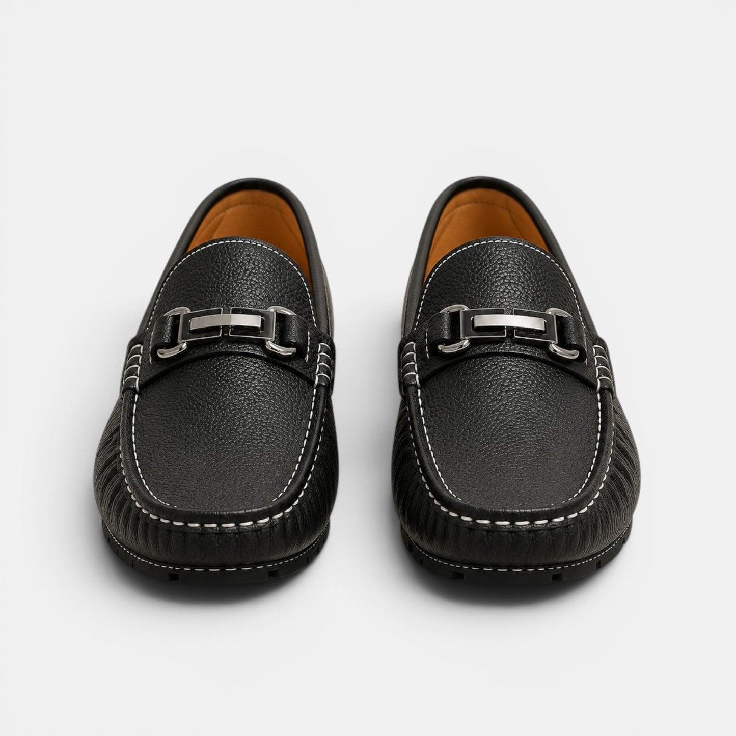 Men's Loafers Black PU Leather Slip-On Shoes