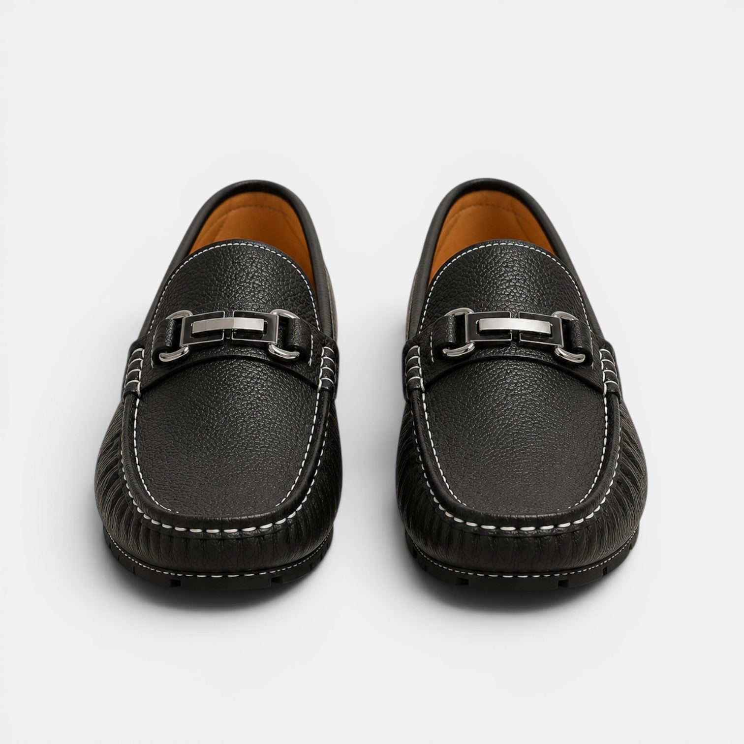 Men's Loafers Black PU Leather Slip-On Shoes