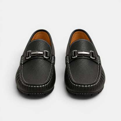 Men's Loafers Black PU Leather Slip-On Shoes