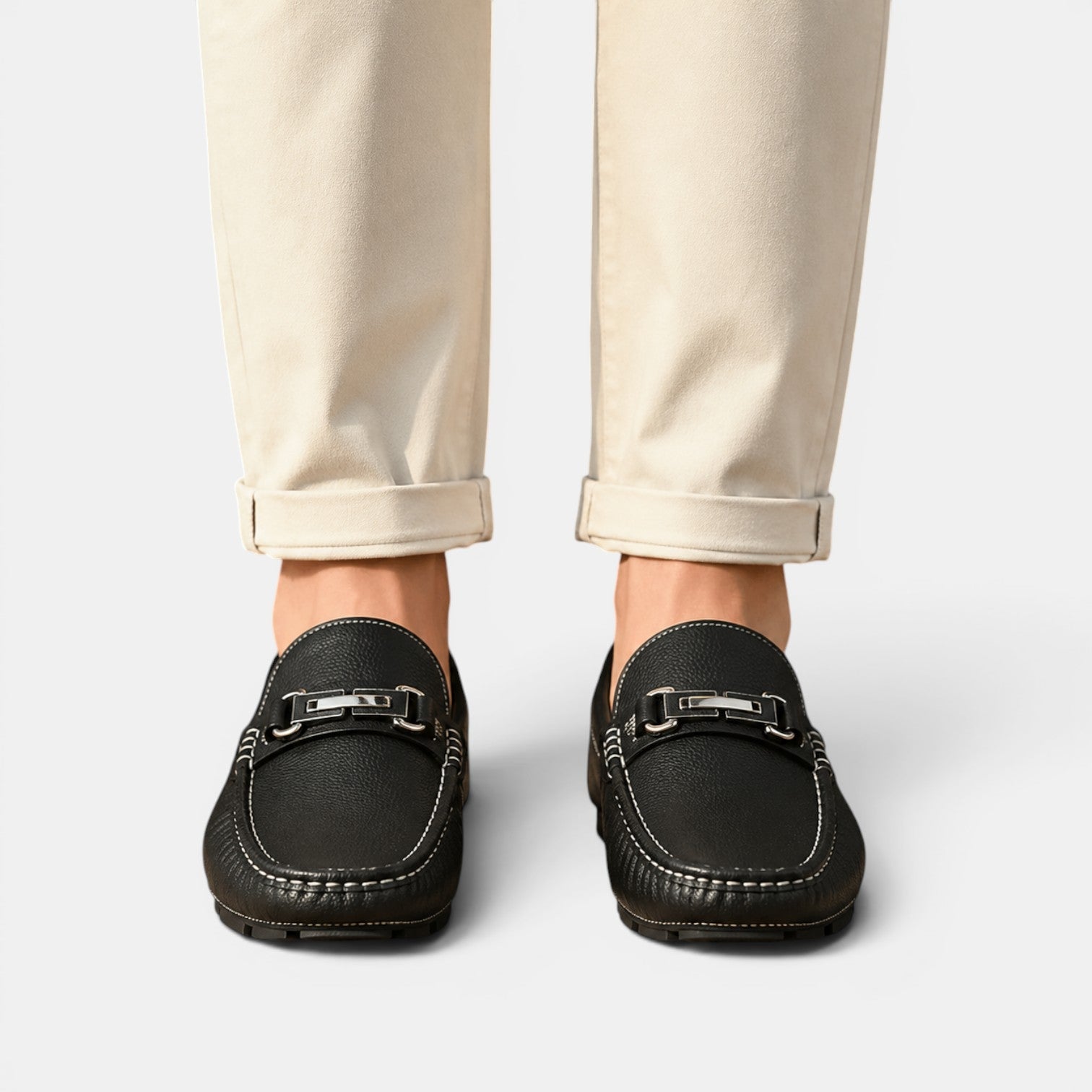 Men's Loafers Black PU Leather Slip-On Shoes