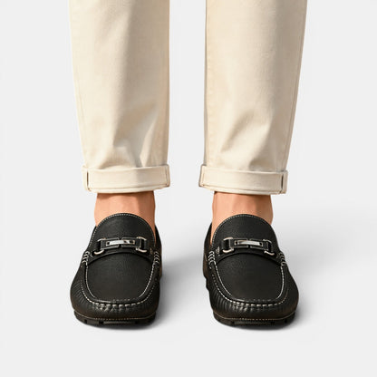 Men's Loafers Black PU Leather Slip-On Shoes