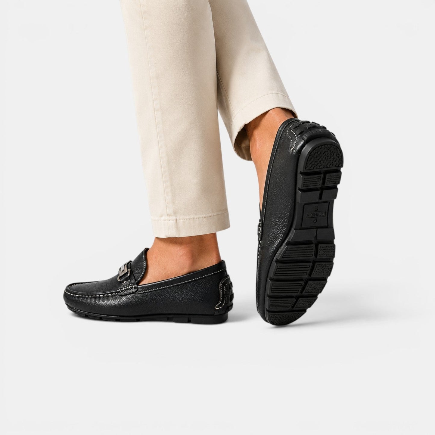 Men's Loafers Black PU Leather Slip-On Shoes