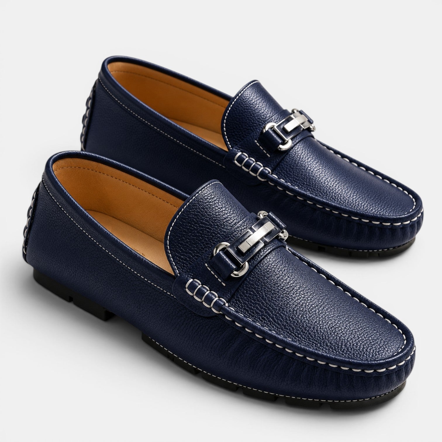 Men's Loafers Black PU Leather Slip-On Shoes