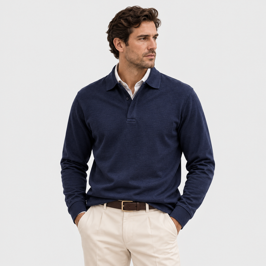 Men's Long Sleeve Polo Shirt Heritage Cotton Blend Classic Style