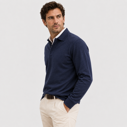 Men's Long Sleeve Polo Shirt Heritage Cotton Blend Classic Style