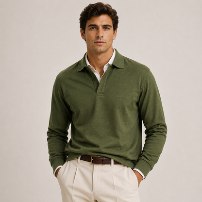 Men's Long Sleeve Polo Shirt Heritage Cotton Blend Classic Style