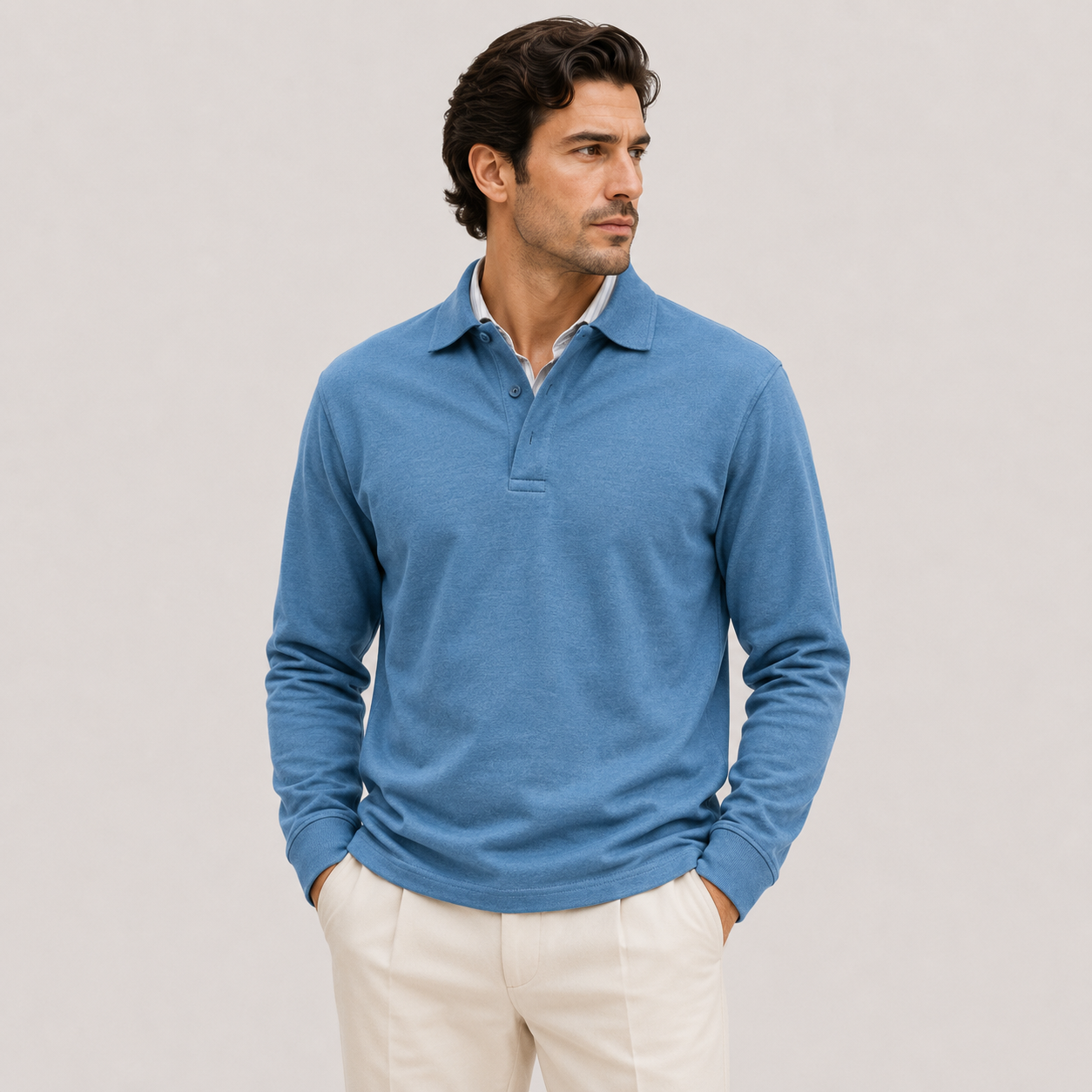 Men's Long Sleeve Polo Shirt Heritage Cotton Blend Classic Style