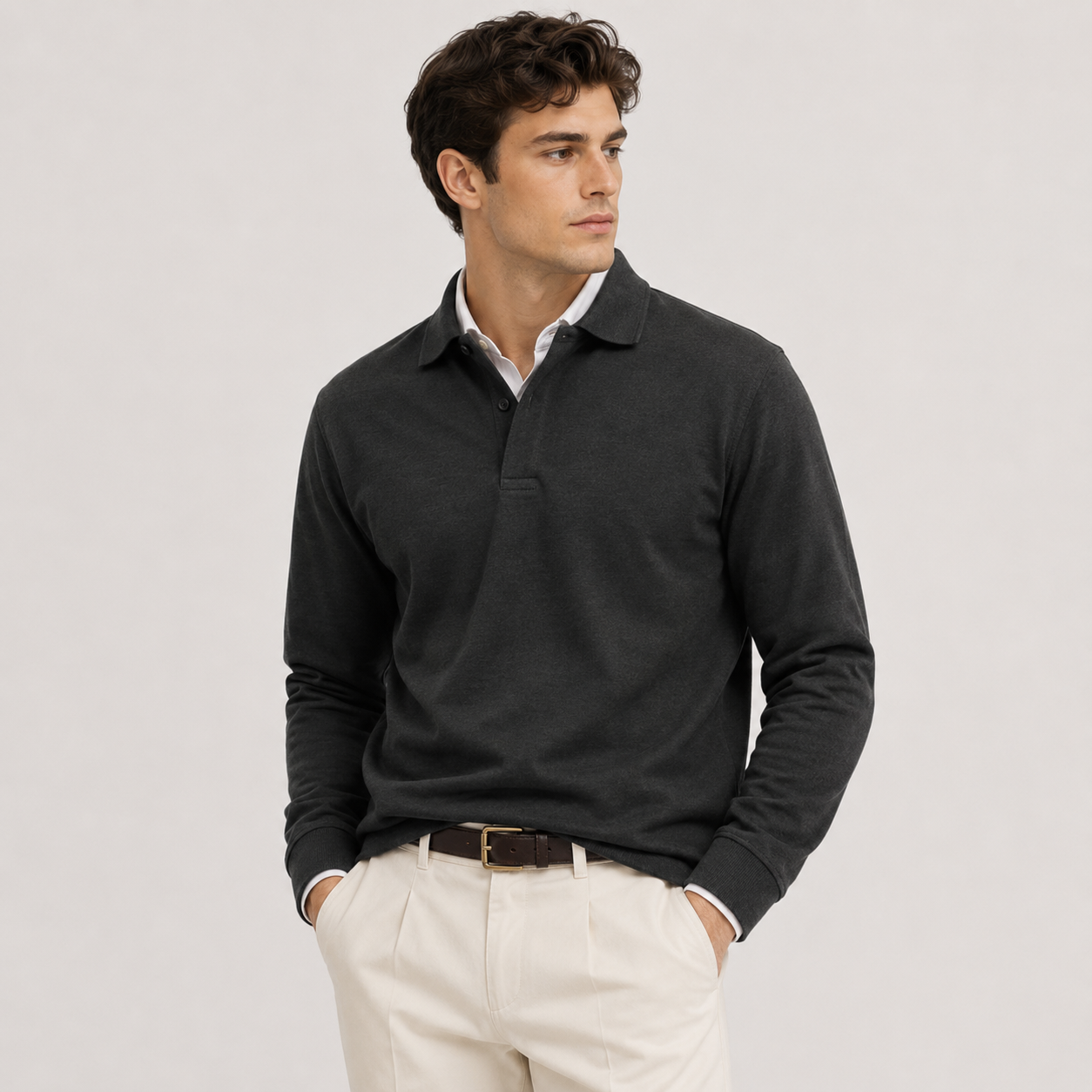 Men's Long Sleeve Polo Shirt Heritage Cotton Blend Classic Style