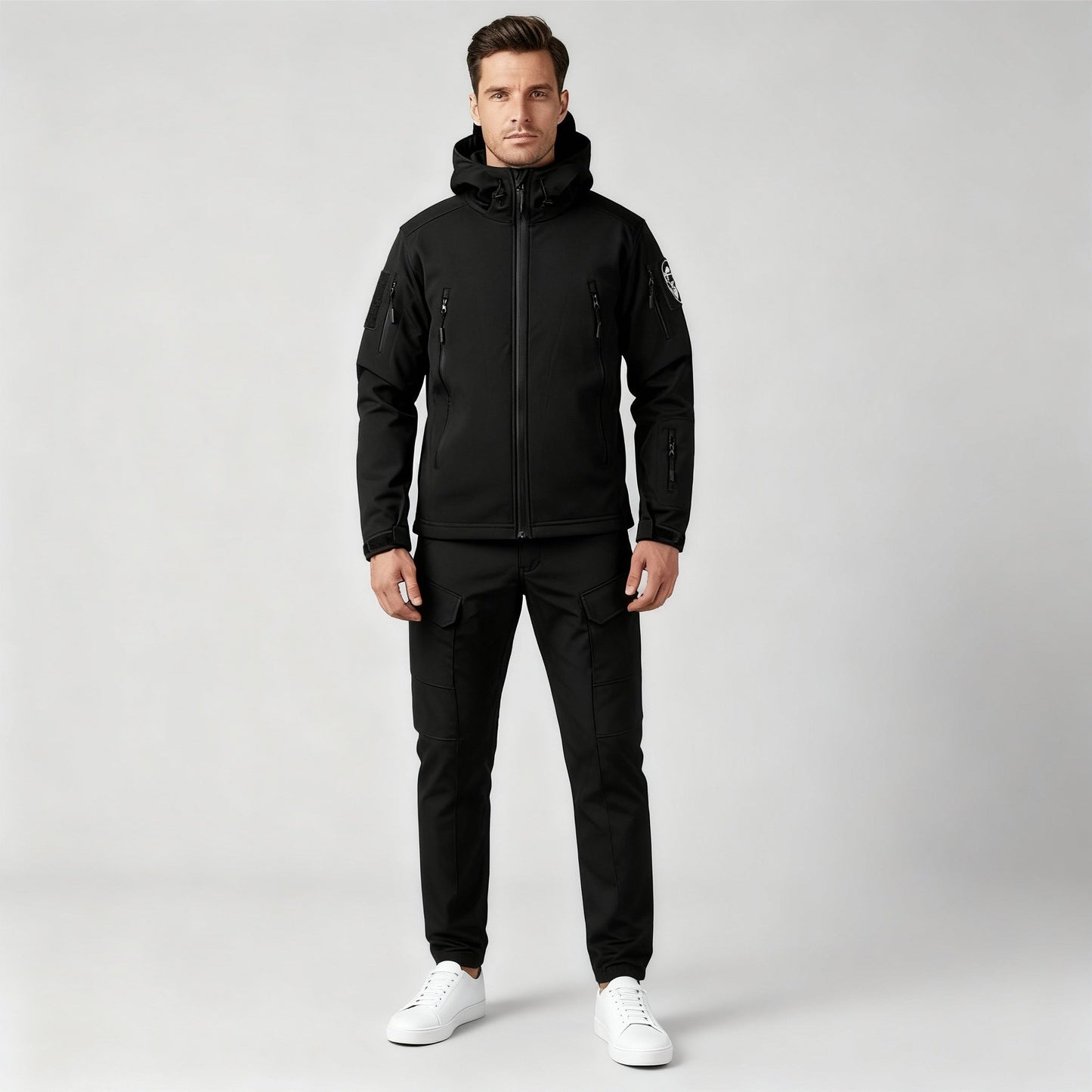 Men's Polyester Thermal Outfit | Hooded Jacket and Cargo Pants | Warm Wind-Repellent Active Wear
