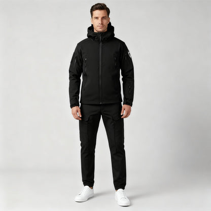 Men's Polyester Thermal Outfit | Hooded Jacket and Cargo Pants | Warm Wind-Repellent Active Wear