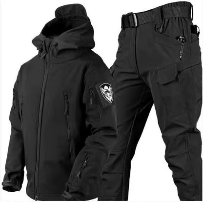 Men's Polyester Thermal Outfit | Hooded Jacket and Cargo Pants | Warm Wind-Repellent Active Wear