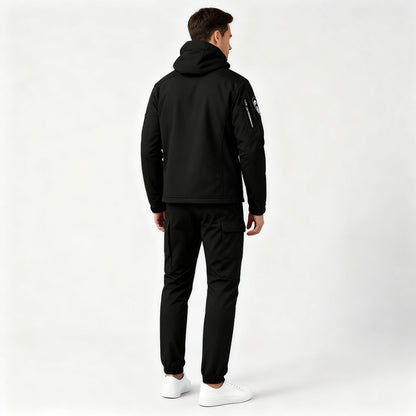 Men's Polyester Thermal Outfit | Hooded Jacket and Cargo Pants | Warm Wind-Repellent Active Wear